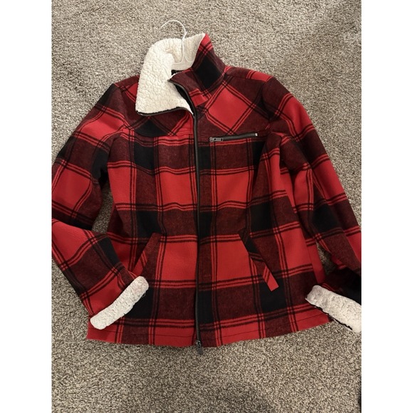 Women's Maurice's Red And Black Plaid Zip Up Jacket With Pockets Size XS - Picture 1 of 11